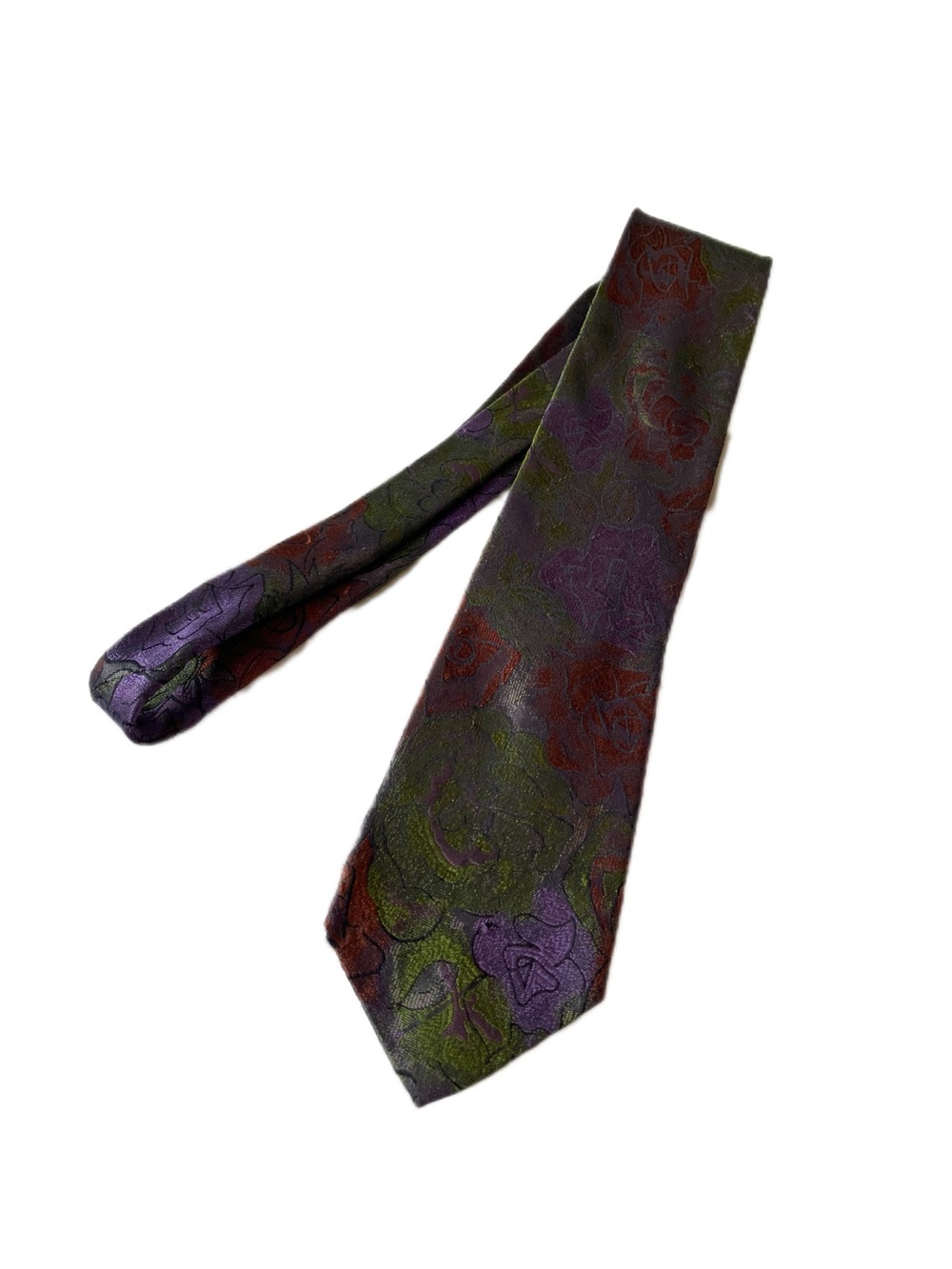 Vintage Rinaldo Carelli Tie in Floral Green, Purple & Burgundy